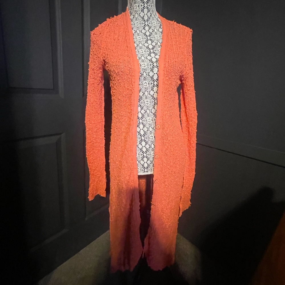Free People Orange Long Cardigan